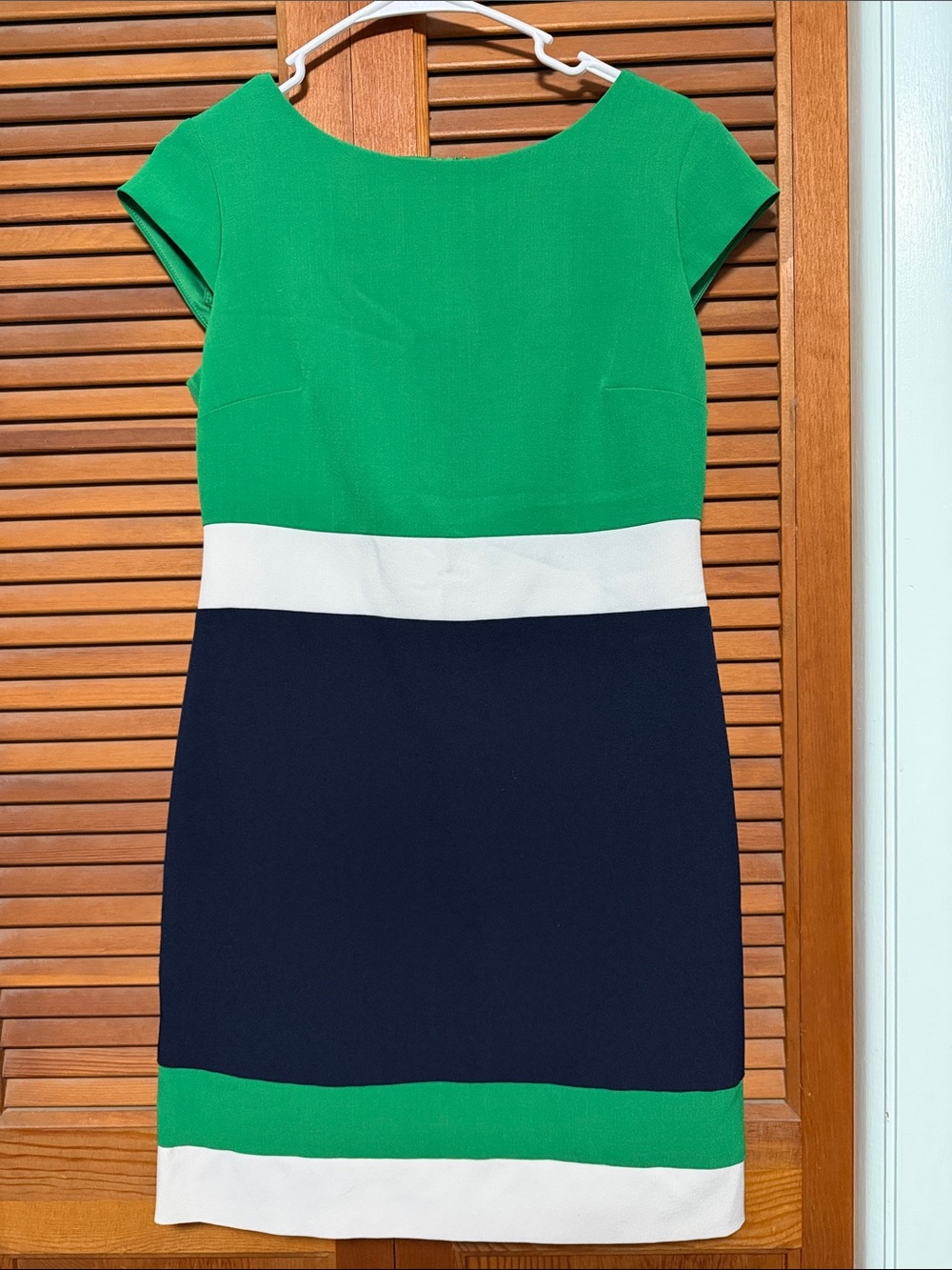Sandra Darren Green, Navy & White Colorblock Midi Dress